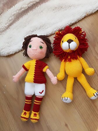 Amigurumi Galatasaraylı aslan ve bebek taraftar el örgüsü sağlıklı çocuk oyuncağı