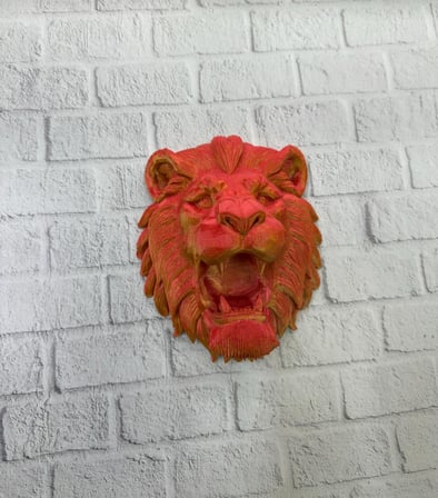 Gold Kırmızı Aslan Duvar Dekoru Asılabilir Hediyelik 3D Heykel 20x21 cm