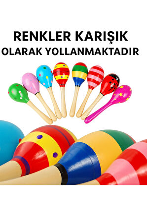 Çocuklar İçin 2'li Ahşap Marakas Çiftli Set – Renkli, Neşeli, Eğlenceli