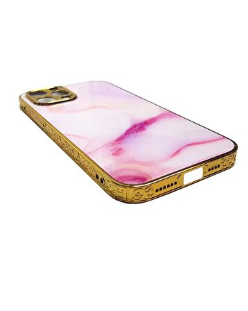 İphone 12 Pro Max Marble Parlak Mermer Desenli Cam Telefon Kılıfı