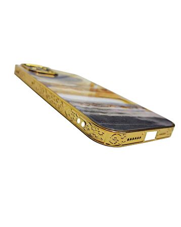 İphone 12 Pro Max Marble Parlak Mermer Desenli Cam Telefon Kılıfı