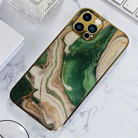 İphone 12 Pro Max Marble Parlak Mermer Desenli Cam Telefon Kılıfı