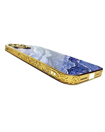 İphone 13 Pro Max Marble Parlak Mermer Desenli Cam Telefon Kılıfı