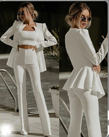 3'lü  ŞIK TAKIM (CEKET ,PANTOLON, CROP)
