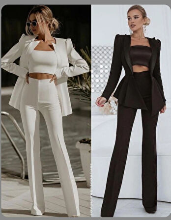 3'lü  ŞIK TAKIM (CEKET ,PANTOLON, CROP)