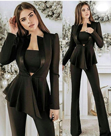 3'lü  ŞIK TAKIM (CEKET ,PANTOLON, CROP)