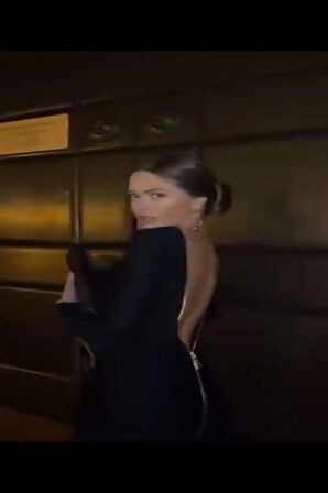 ARKASI FERMUAR DETAYLI LİKRALI TASARIM ELBİSE