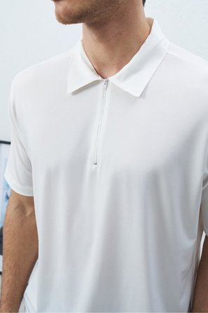 Polo Yakalı Fermuarlı Fresh Vizkon T-Shirt - Tiril Tiril Esnek