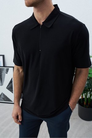 Polo Yakalı Fermuarlı Fresh Vizkon T-Shirt - Tiril Tiril Esnek