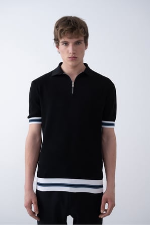 Triko Polo Yakalı T-Shirt - Premium Ribana Detaylı