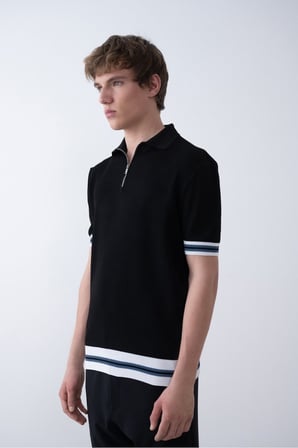 Triko Polo Yakalı T-Shirt - Premium Ribana Detaylı