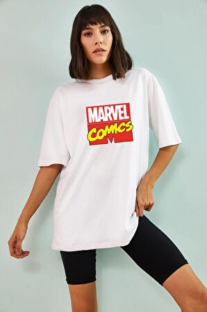 Pamuk Marvel Tasarımlı Unisex Siyah T-shirt