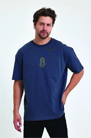 Lenithra Mary Sırt Baskılı Unisex Oversize T-shirt Füme / L
