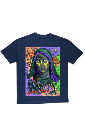 Lenithra Mary Sırt Baskılı Unisex Oversize T-shirt Füme / L