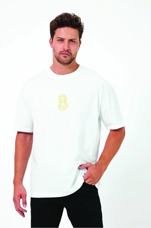 Lenithra Mary Sırt Baskılı Unisex Oversize T-shirt Beyaz / M
