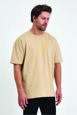 Lenithra Mary Sırt Baskılı Unisex Oversize T-shirt Bej / 2XL