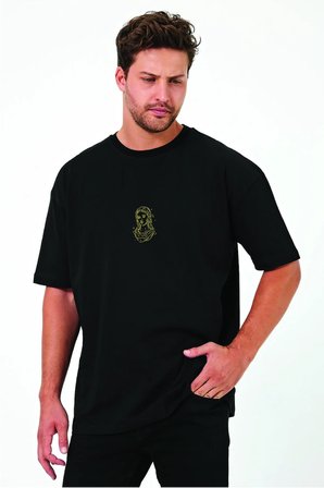 Lenithra Mary Sırt Baskılı Unisex Oversize T-shirt Siyah / S