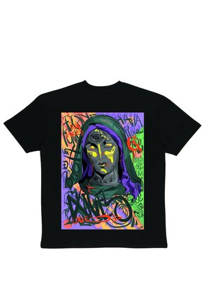 Lenithra Mary Sırt Baskılı Unisex Oversize T-shirt Siyah / S