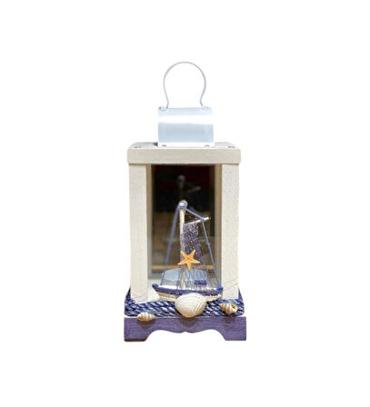 Ahşap Marin Fener Mumluk Şamdan – Deniz Temalı Dekoratif Aksesuar | 20 x 10,5 x 10,5 cm