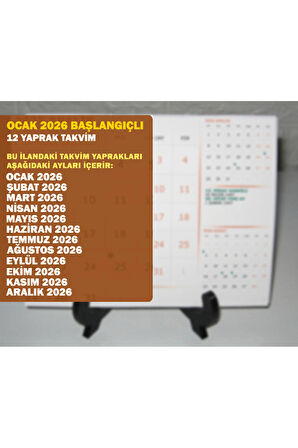 Ocak 2026 - Aralık 2026 Yılı Masa Takvimi 12 Yaprak Hicri Dini Günler Resmi Tatiller