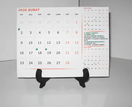 Nisan 2026 - Mart 2027 Yılı Masa Takvimi 12 Yaprak Hicri Dini Günler Resmi Tatiller