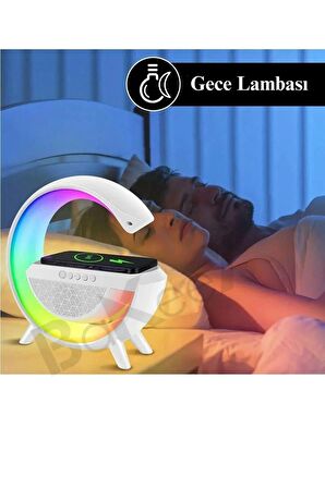 qasulKablosuz Şarj Aleti Masa Lambası Bluetooth Hoparlör Speaker Gece Lambası Led G Lamba