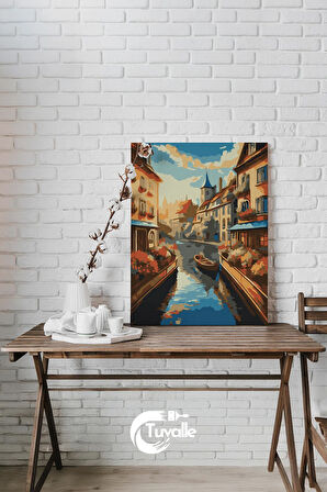 Masal Kasabası Sayılarla Boyama Seti, Hobi Seti, 40X50 Tablo, Fırça Boya, Numaralı Tuval