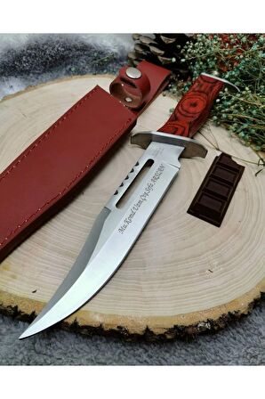 31 Cm Çelik Ahşap Kabzeli Deri Kılıflı Cam Kırma Aparatlı Rambo 3 Yanında Çikolata Çakmak Ile Birli