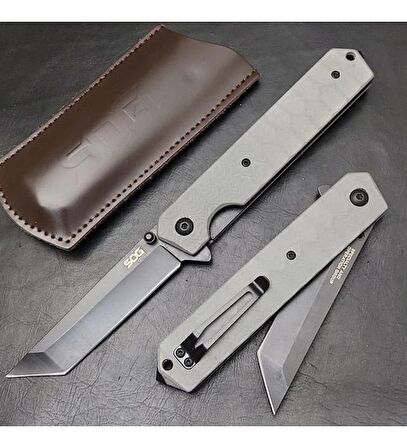 Sog deri Kılıflı tanto yarı otomatik çakı 21cm