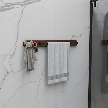 Masif Detaylı Metal Havluluk – Minimalist Duvar Askısı | Ceviz Masif
