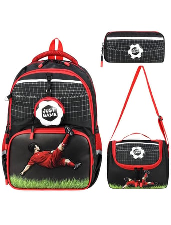 3'lü Set ilkokul Çantası Futbol Topu Desenli Takım Folyo Beslenmeli Erkek Çocuk ilkokul Sırt Çantası