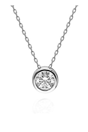 Swarovski Taşlı  Tektaş 925 Gümüş Kolye