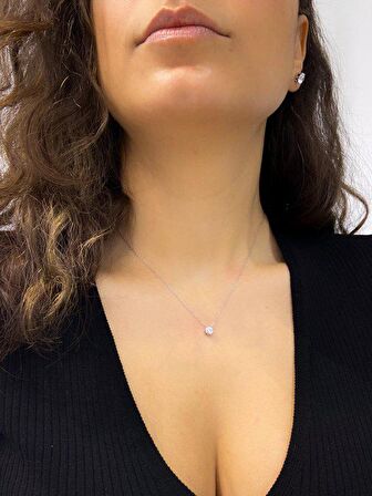 Swarovski Taşlı  Tektaş 925 Gümüş Kolye