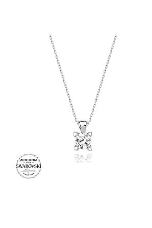 Swarovski Taşlı Tırnaklı Minik Tektaş 925 Gümüş Kolye