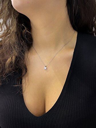 Swarovski Taşlı Tırnaklı Minik Tektaş 925 Gümüş Kolye