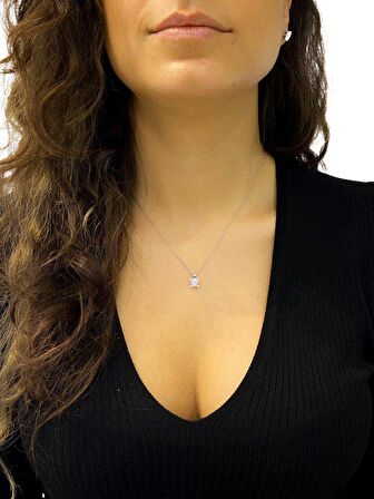 Swarovski Taşlı Tırnaklı Tektaş 925 Gümüş Kolye