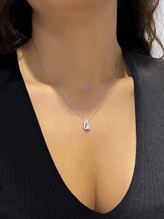 Sertifikalı Swarovski Taşlı Kedi 925 Gümüş Kolye