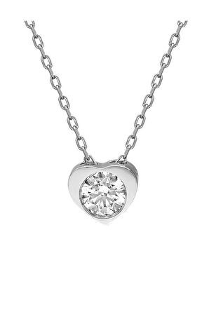 Sertifikalı Swarovski Taşlı Kalp Tektaş 925 Gümüş Kolye