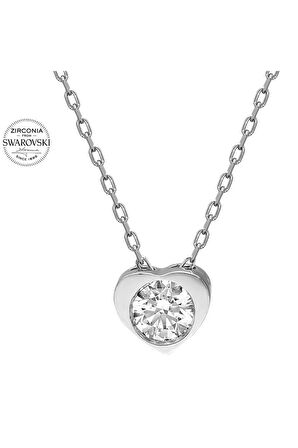 Sertifikalı Swarovski Taşlı Kalp Tektaş 925 Gümüş Kolye