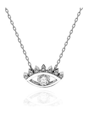 Sertifikalı Swarovski Taş Göz 925 Gümüş Kolye