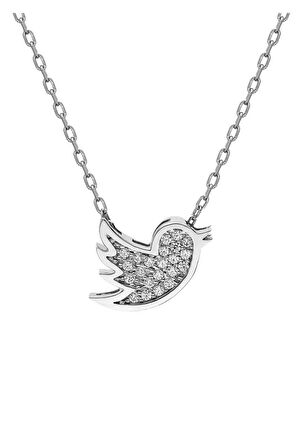 Sertifikalı Swarovski Taş Serçe Kuş 925 Gümüş Kolye