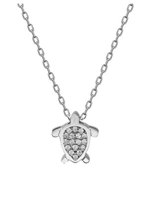 Sertifikalı Swarovski Taşlı Minik Kaplumbağa 925 Gümüş Kolye