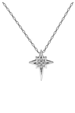 Sertifikalı Swarovski Taşlı Kutup Yıldızı 925 Gümüş Kolye