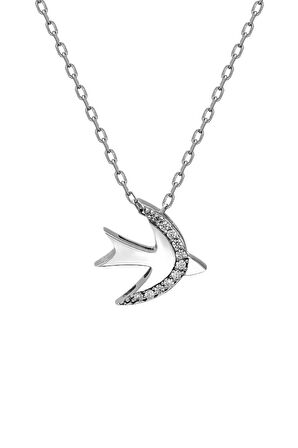 Sertifikalı Swarovski Taşlı Kırlangıç 925 Gümüş Kolye