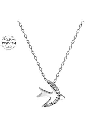 Sertifikalı Swarovski Taşlı Kırlangıç 925 Gümüş Kolye