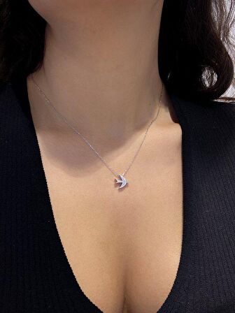 Sertifikalı Swarovski Taşlı Kırlangıç 925 Gümüş Kolye