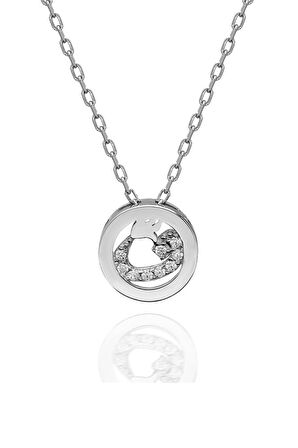 Sertifikalı Swarovski Taşlı Minik Vav Harf 925 Gümüş Kolye