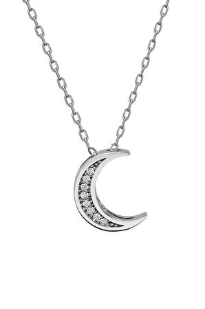 Sertifikalı Swarovski Taşlı Hilal 925 Gümüş Kolye
