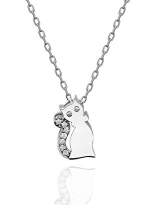 Sertifikalı Swarovski Taşlı Minik Kedi 925 Gümüş Kolye