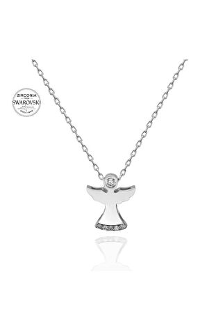 Sertifikalı Swarovski Taşlı Minik Angel 925 Gümüş Kolye